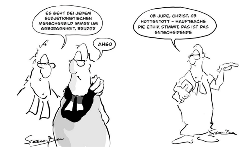 Zeichnung (Sisam Ben): "Hauptsache die Ethik stimmt ..."