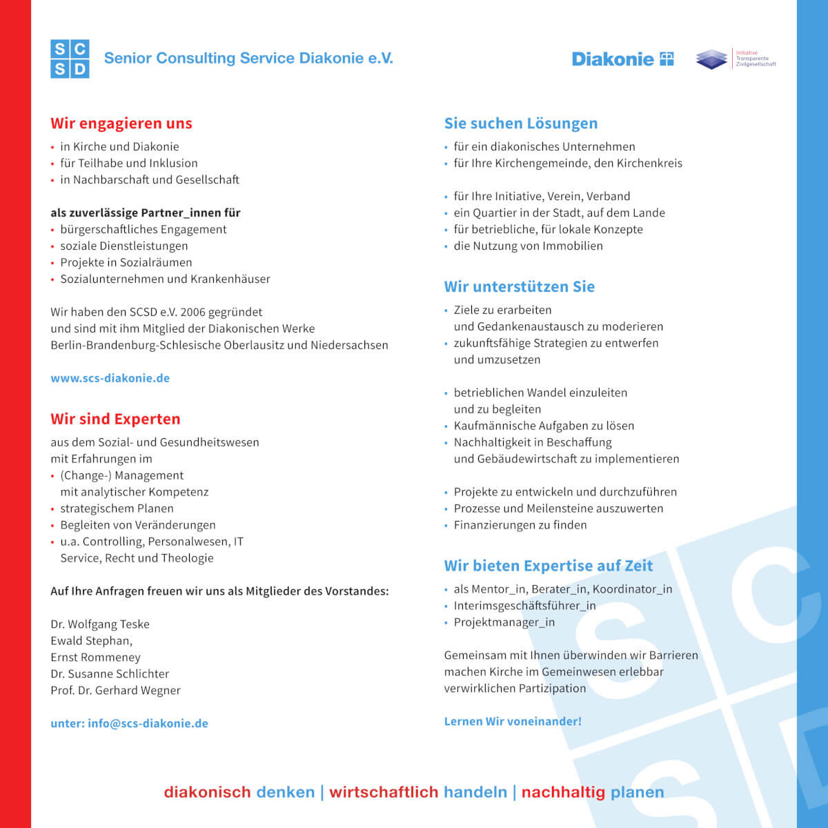 Innenseite des Flyers über Leistungen des SCS-Diakonie